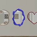 Decorative Wall Mirrors With Beige Blue Red Frames And Heart Shaped Design 3d model