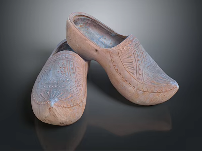 Traditional Handcrafted Wooden Clogs With Intricate Carved Patterns And Classic Design 3d model