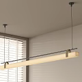Modern Long Pendant Light Hanging From Ceiling With Black Cables Above Window Blinds Bright Interior 3d model