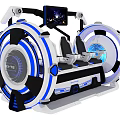 Modern VR Experience Equipment With Three Seats Circular Frame Blue White Lighting And Top Screen