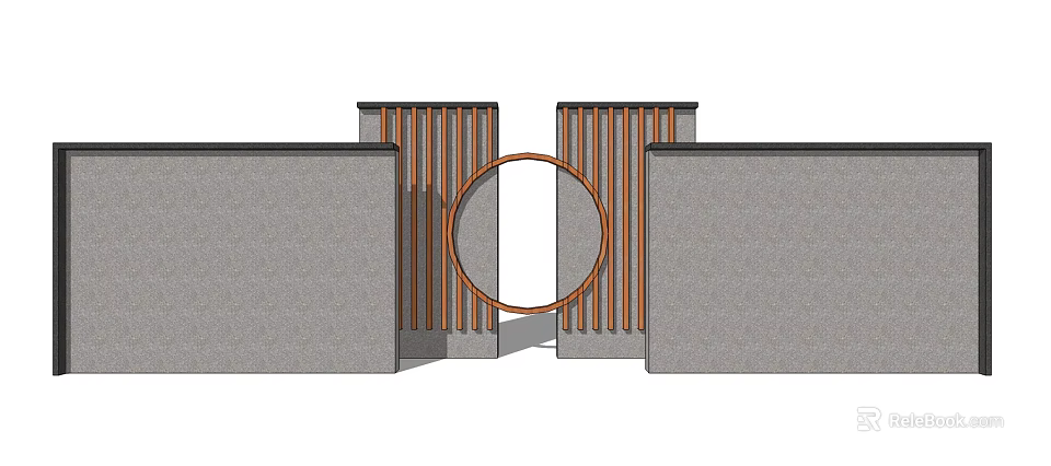 Modern Gray Concrete Feature Wall With Vertical Slats And Circular Accent 3d model