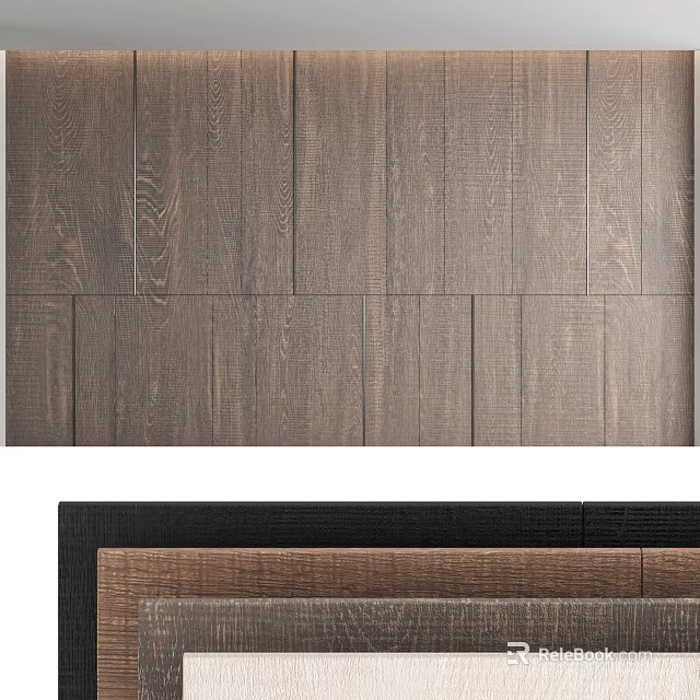 Modern Natural Wooden Sofa Backdrop Wall With Textured Panels And Brown Wood Finish 3d model 