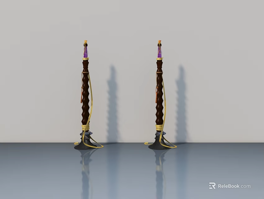 Elegant Swing Door With Brown Gold Decorative Pillars Purple Top And Smooth Surface 3d model 