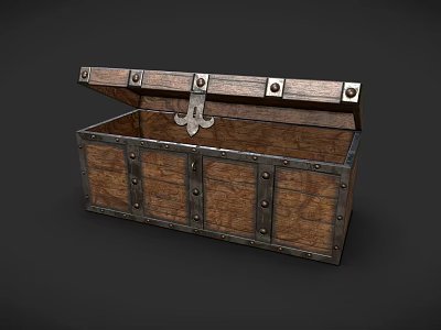 Vintage Wooden Chest With Metal Rivets And Hinges Open Top Design 3d model