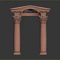 Decorative Pink Stone Archway With Fluted Columns And Carved Capitals