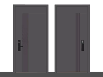 Dark Gray Security Doors With Vertical Stripes And Electronic Lock Handles 3d model