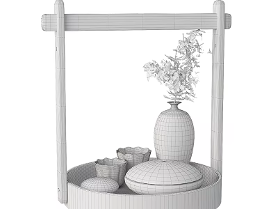 Modern Daily Living Items Display with Vase Flowers and Containers on Tray Rack 3d model