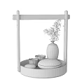 Modern Daily Living Items Display with Vase Flowers and Containers on Tray Rack