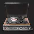 Vintage Vinyl Turntable with Wooden Base Open Lid Vinyl Record Control Buttons and Knobs 3d model