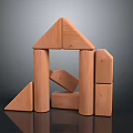 Light Wood Color Wooden Blocks with Triangle Rectangle Cylinder Shapes Stacked into House Like Structure