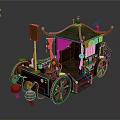 Ancient Chinese Carriage With Traditional Red Curtains Lanterns Green Decorative Ball And Metal Wheels