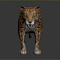 Realistic 3D Leopard Model With Detailed Fur Pattern Standing On Black Background With Reflection