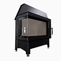 Modern Black Freestanding Fireplace With Glass Door And Metal Stand For Home Interior