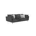 Gray Three Seater Sofa With Geometric Polka Dot Pillows And Plaid Throw 3d model