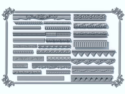 Various Decorative Gypsum Cornice Mouldings With Ornate Patterns For Interior Design 3d model
