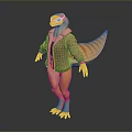 Cartoon Lizard Character Wearing Brown Jacket And Goggles With Long Tail