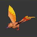 Colorful Flying Animal With Yellow Orange Wings Red Yellow Tail Blue Beak And Orange Body