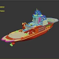 Orange And White Wooden Boat Featuring Superstructure Deck Equipment And Reflective Hull Design