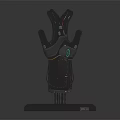 Futuristic Black Mechanical Gloves With Green Gem Accents On Display Stands 3d model