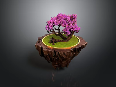 Floating Island Scene With Purple Flowering Tree Green Grass And Rock Base 3d model