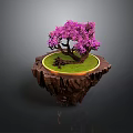 Floating Island Scene With Purple Flowering Tree Green Grass And Rock Base
