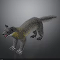 Gray Animal with Yellow Neck Fur Open Mouth Standing on Dark Background 3D Rendered Model