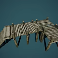 Rustic Wooden Pier Structure With Stairs Planks And Support Posts 3d model