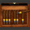 Open Wooden Cigar Box with COHIBA Label and Cigars Inside as Decorative Ornament Set