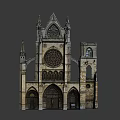 Gothic Church Architecture Exterior Design With Rose Window Arched Doors And Spires