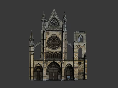 Gothic Church Architecture Exterior Design With Rose Window Arched Doors And Spires 3d model