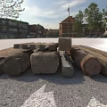 Rough Stone And Solid Wooden Logs For Construction And Decorative Projects 3d model
