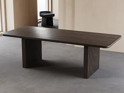 Modern Dark Wood Rectangular Dining Table With Fluted Legs In Minimalist Interior Space 3d model