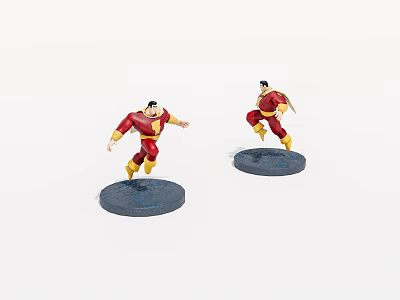Two Superhero Figurines In Red And Yellow Costumes With Running Poses On Gray Bases 3d model