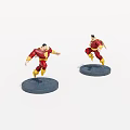 Two Superhero Figurines In Red And Yellow Costumes With Running Poses On Gray Bases
