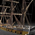 Historical Warship Model Featuring Tall Sailing Masts and Wooden Deck Details