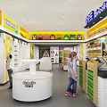 Jinbei Kids Specialty Store With Yellow White Interior Toys Display Counters And Shopping Customers