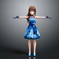 Anime Girl Character Wearing Blue Dress Brown Hair Blue Gloves And Shoes On Grey Background