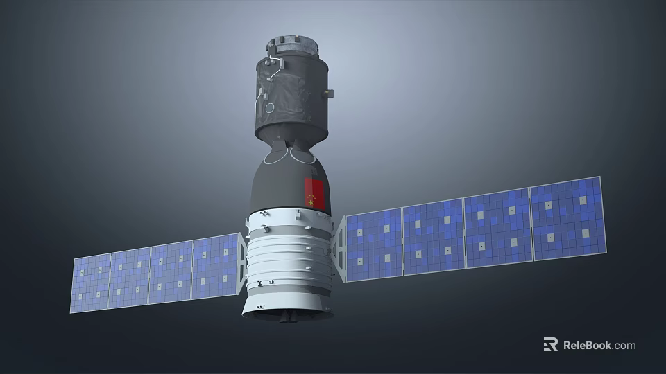 Chinese Spacecraft Main Module Featuring Solar Panels And Red Emblem Design 3d model 