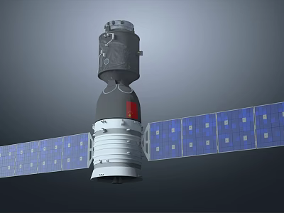 Chinese Spacecraft Main Module Featuring Solar Panels And Red Emblem Design 3d model