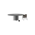 Modern Round Dining Table Set With Marble Tabletop And Gray Upholstered Metal Leg Chairs