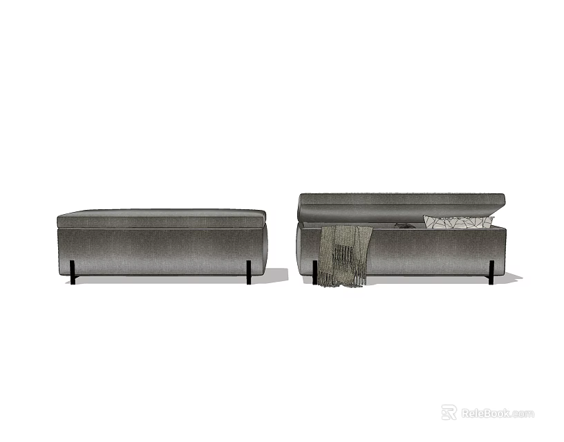 Modern Gray Sofa Bench With Black Legs And Cozy Throw Accent 3d model