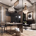 Modern Office Interior With Open Layout Wooden Desk Pendant Lights And Cozy Seating