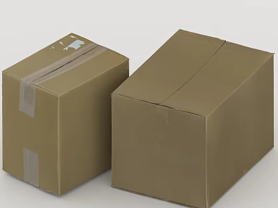 Brown Cardboard Household Boxes With Tape For Storage And Packing 3d model