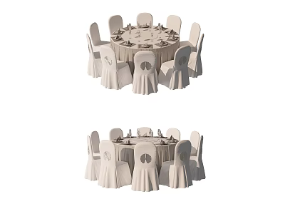 Elegant Round Dining Table Set With White Chairs And Tablecloth 3d model