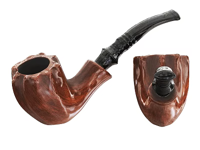 Handcrafted Wooden Smoking Pipe With Carved Bowl And Black Stem Lid 3d model