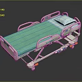 Adjustable Hospital Bed Furniture with Green Mattress White Frame and Wheels
