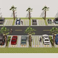 Eco Friendly Parking Lot With Palm Trees Grass Parking Spaces And Vehicles