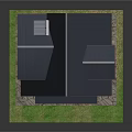 A Frame Two Story Wooden House With Blue Roof Balcony Stone Base And Grass