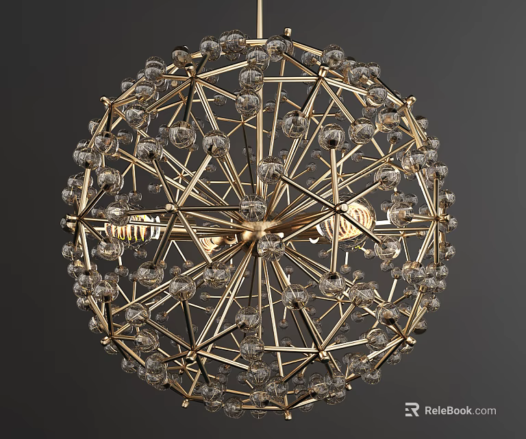 Modern Unique shaped Spherical Chandelier with Gold Metal Frame and Crystal Ornaments 3d model 