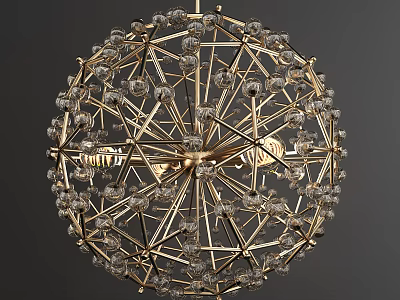 Modern Unique shaped Spherical Chandelier with Gold Metal Frame and Crystal Ornaments 3d model